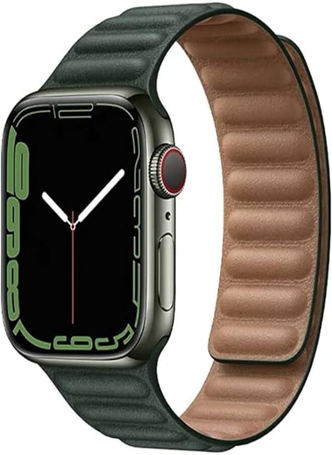 Generic - Magnetic Compatible with Apple Watch Bands 41mm 40mm Sport Adjustable Leather Strap with Magnetic Closure System for iWatch Series 8/7/SE/6/5/4/3/2/1 (Dark Green) - Image 1