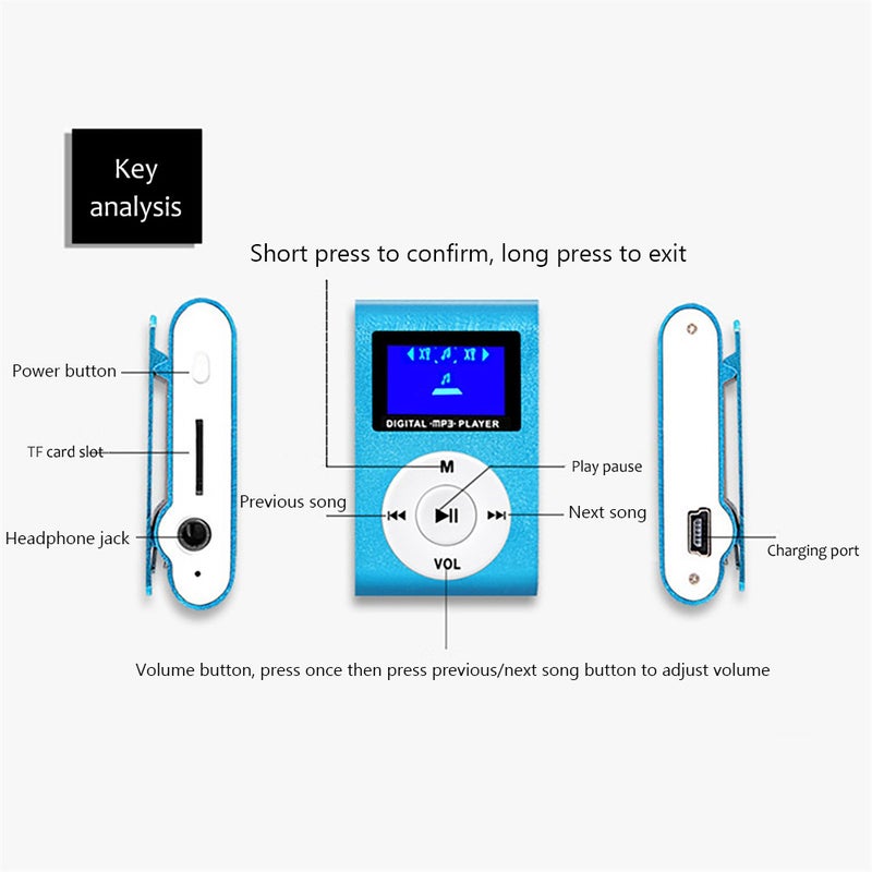 مشغل موسيقى MP3 محمول صغير، مشغل MP3 قابل للاقلاع بالمعقل المعدني بشاشة LCD يدعم بطاقة TF، تطبيقات واسعة، لون أخضر - Image 3