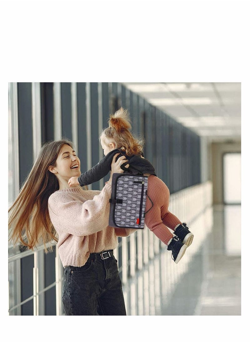 Y&D Premium Portable Baby Changing Mat with Padded Head Cushion Foldable Waterproof Infant Diaper Nappy Pad Bag/Clutch Pockets for Travel or Home (Grey)  - Image 3
