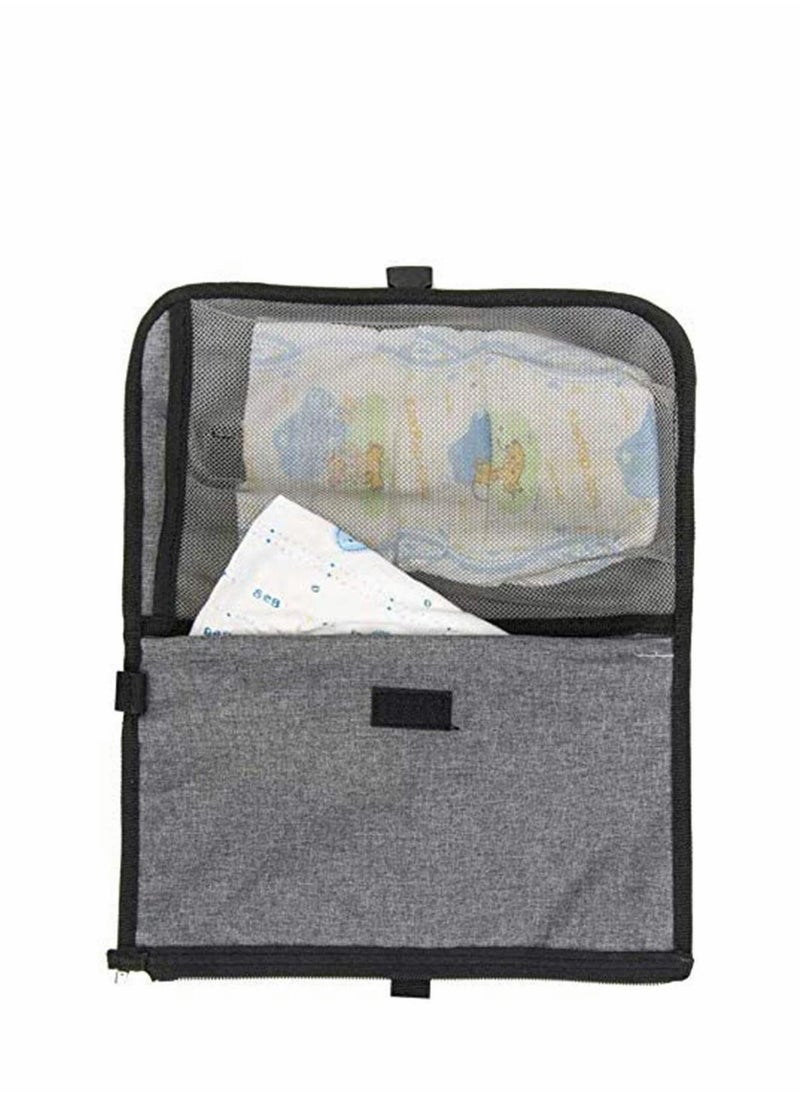 Y&D Premium Portable Baby Changing Mat with Padded Head Cushion Foldable Waterproof Infant Diaper Nappy Pad Bag/Clutch Pockets for Travel or Home (Grey)  - Image 2