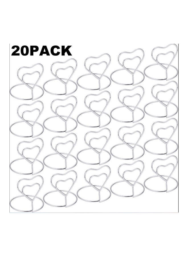 XiuWoo 20-Pieces Heart Wire Place Card Holders Silver