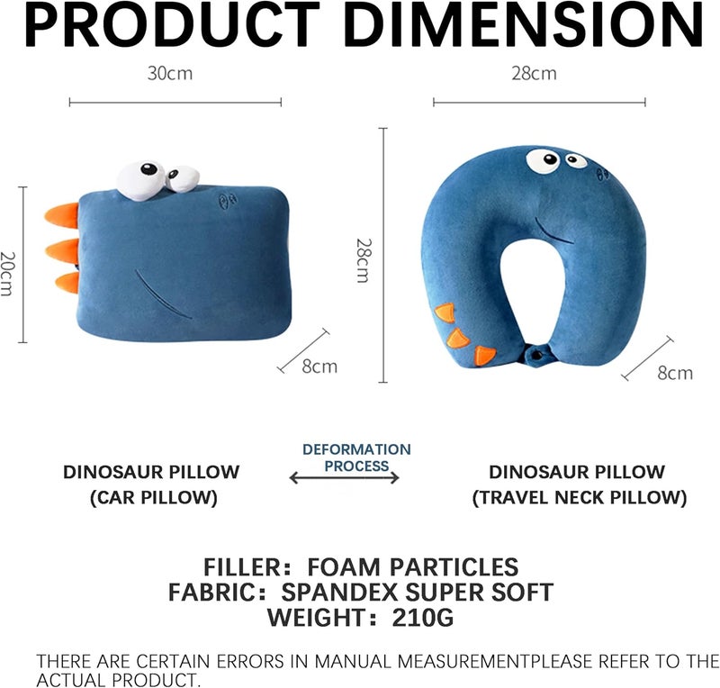 Khazna 2-in-1 Kids Travel Pillow - Navy Dinosaur Neck Support for Airplane and Car - Image 2