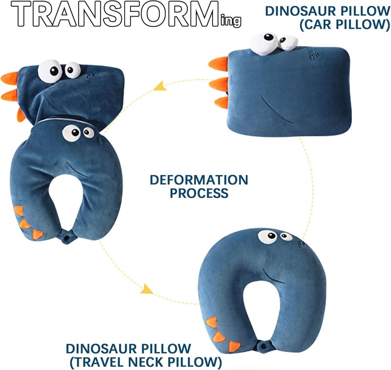 Khazna 2-in-1 Kids Travel Pillow - Navy Dinosaur Neck Support for Airplane and Car - Image 4