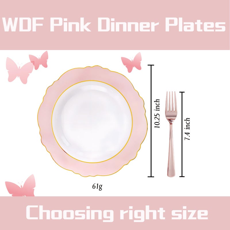 WDF 60pcs Pink Plastic Plates - 10.25inch Baroque Pink And Gold Disposable Dinner Plates for Upscale Parties -Special for Easter/Baby Shower/Birthday/Spring - Image 4