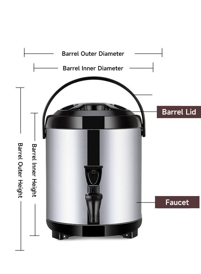 10 L Stainless Steel Beverage Dispenser,Insulated Beverage Dispenser, Beverage Dispenser Cold and Hot Tea with Spigot for Catering Party Hot Tea Milk, Cold Milk, Water Juice Drink, Silver - Image 1