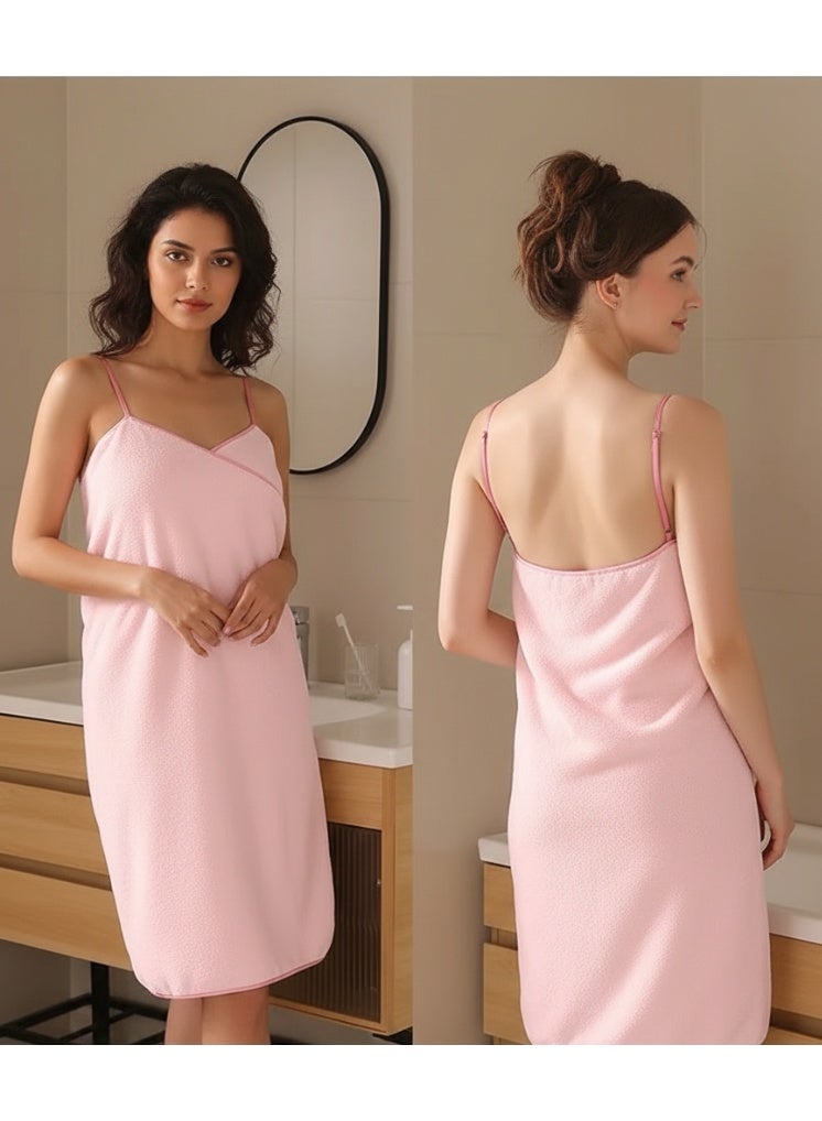 سنسيب منشفة حمام ناعمة ملفوفة في السبا، مزيج من القطن الوردي، حزام سباغيتي قابل للتعديل، طول الركبة، غطاء استحمام للسيدات - Image 1