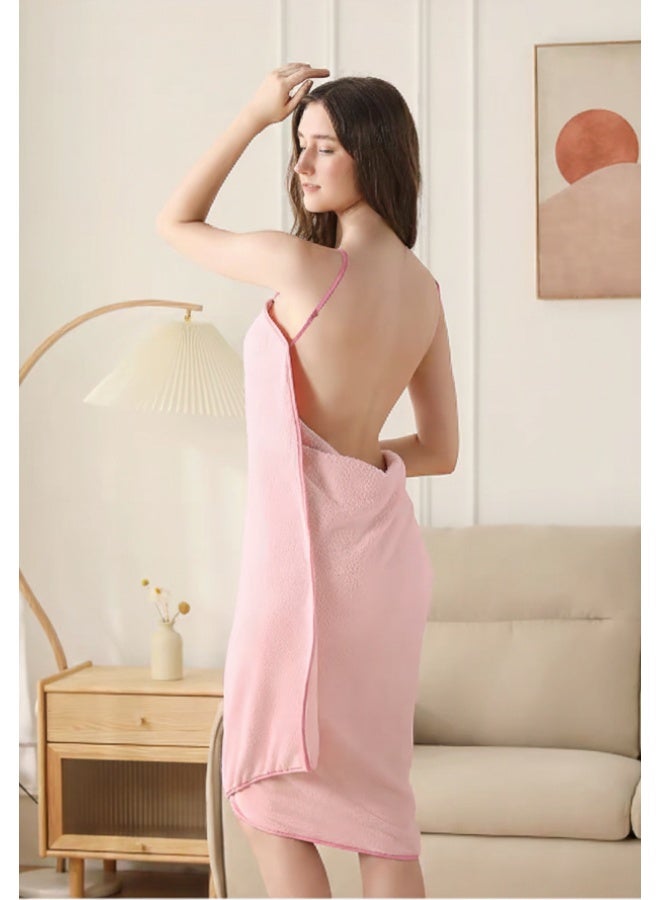 سنسيب منشفة حمام ناعمة ملفوفة في السبا، مزيج من القطن الوردي، حزام سباغيتي قابل للتعديل، طول الركبة، غطاء استحمام للسيدات - Image 4