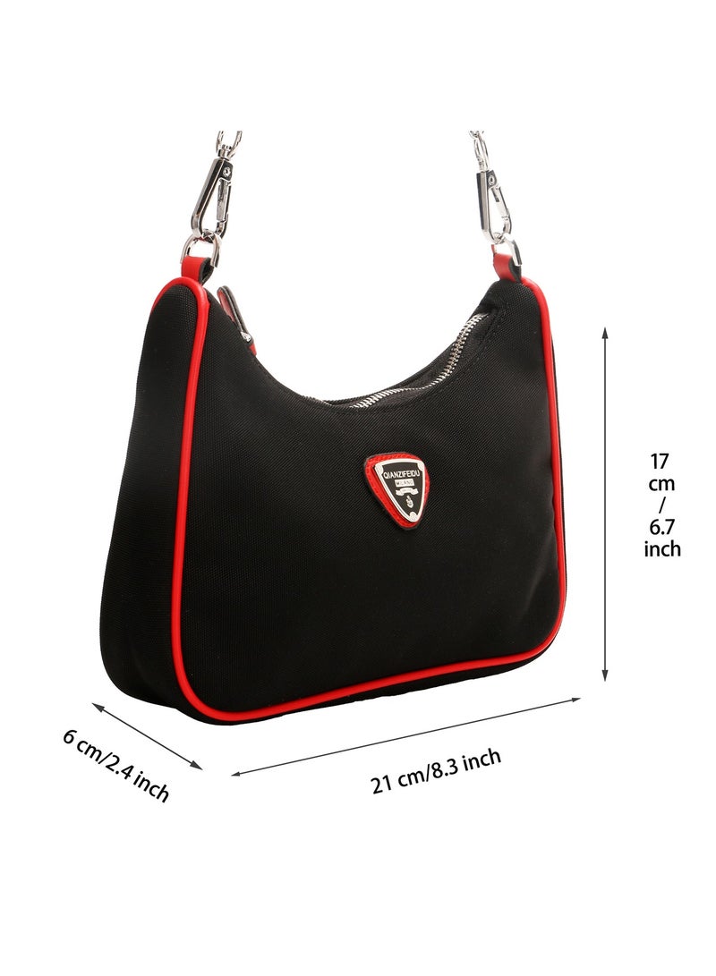 كادلين حقيبة اليد النايلون للنساء ، حقيبة اليد Tote ، حقيبة Satchel ، حقيبة الكتف العليا Zip ، المحافظ ، حزام قابل للتعديل (كيس أسود مع الحواف الحمراء)  - Image 2
