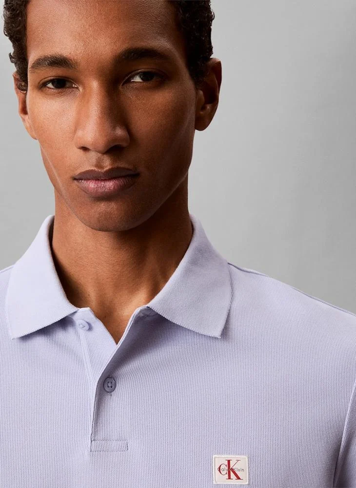 Calvin Klein Jeans Casual Blue Classic Fit Micro Waffle Knit Polo Shirt for Men | Best Price UAE