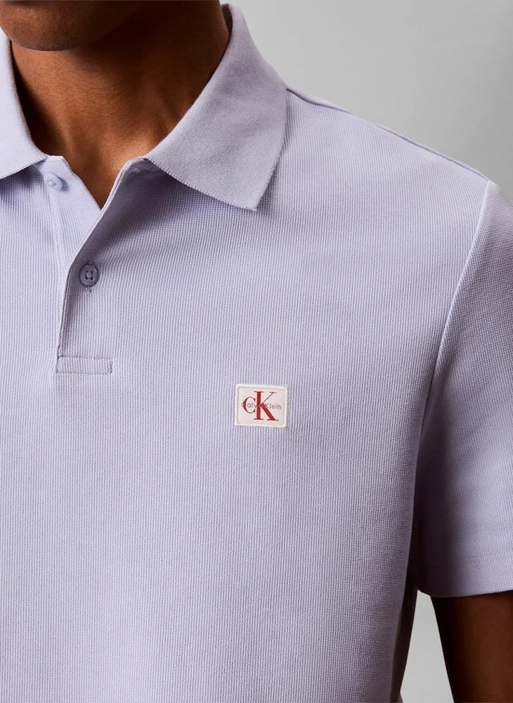 Calvin Klein Jeans Casual Blue Classic Fit Micro Waffle Knit Polo Shirt for Men | Best Price UAE