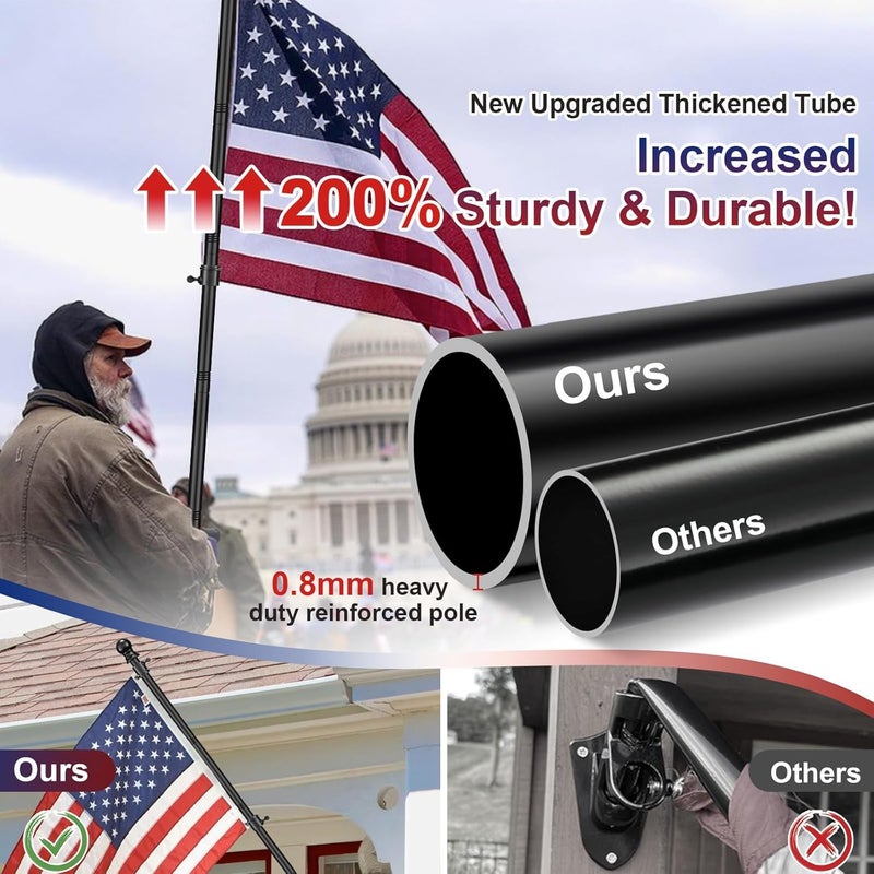 Barcetine Black Flag Poles for Outside House - 5ft Tangle Free Flag Pole for House,Heavy Duty Metal Flagpole,Outdoor Flagpoles Residential for Porch,Fence (Without Bracket) - Image 4