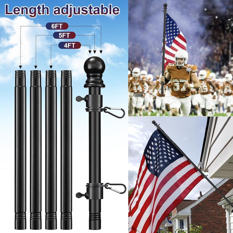 Barcetine Black Flag Poles for Outside House - 5ft Tangle Free Flag Pole for House,Heavy Duty Metal Flagpole,Outdoor Flagpoles Residential for Porch,Fence (Without Bracket) - Image 5