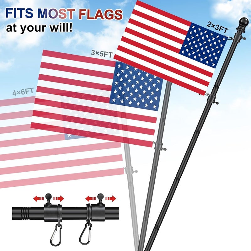 Barcetine Black Flag Poles for Outside House - 5ft Tangle Free Flag Pole for House,Heavy Duty Metal Flagpole,Outdoor Flagpoles Residential for Porch,Fence (Without Bracket) - Image 3