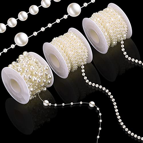Bonuci 3 Rolls 66 Feet Pearls String Garland Decoration Artificial Beads Chain for Faux Pearl Garland Roll Strand for Crafting String of Flowers Wedding Christmas Tree(Ivory,4mm) - Image 1