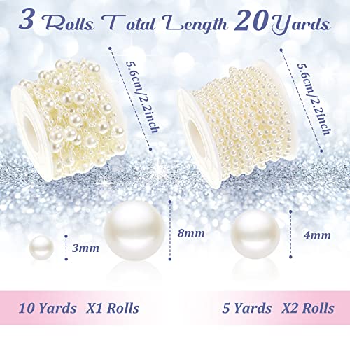 Bonuci 3 Rolls 66 Feet Pearls String Garland Decoration Artificial Beads Chain for Faux Pearl Garland Roll Strand for Crafting String of Flowers Wedding Christmas Tree(Ivory,4mm) - Image 2