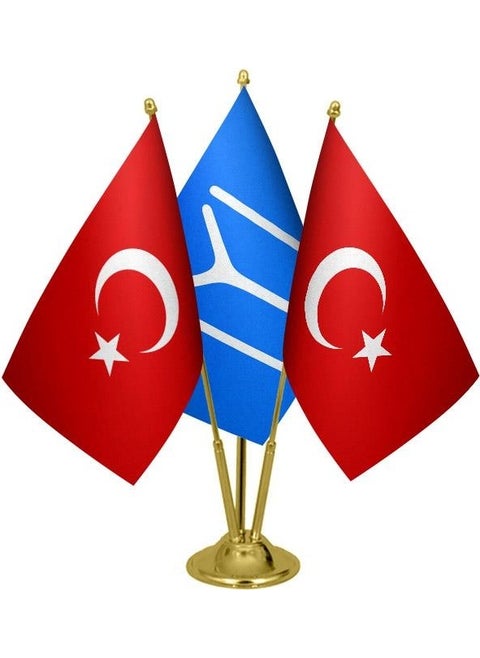 Desktop Kayi Tribe Flag Turkish Flag Triple Brass Pole Table Flag Set