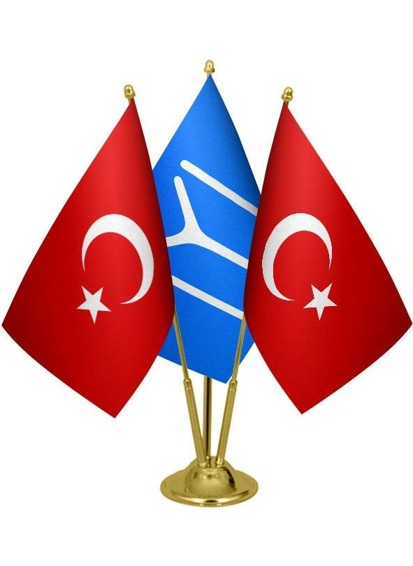 Desktop Kayi Tribe Flag Turkish Flag Triple Brass Pole Table Flag Set
