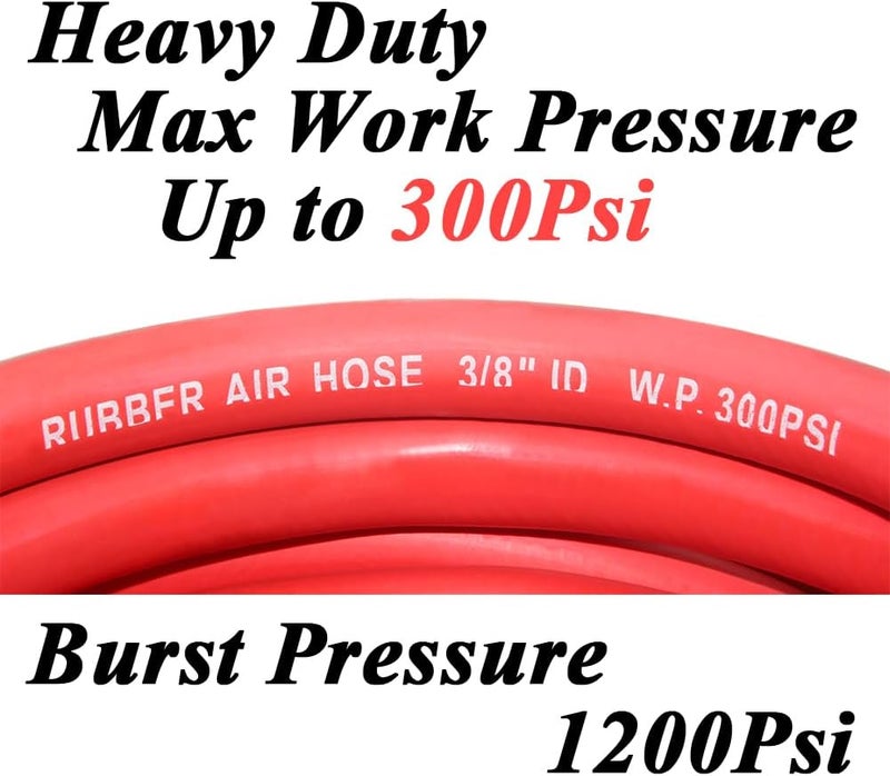 Qolekog 3/8" x 50ft Heavy Duty Rubber Air Hose 300Psi with 1/4"MNPT (Red) - Image 2