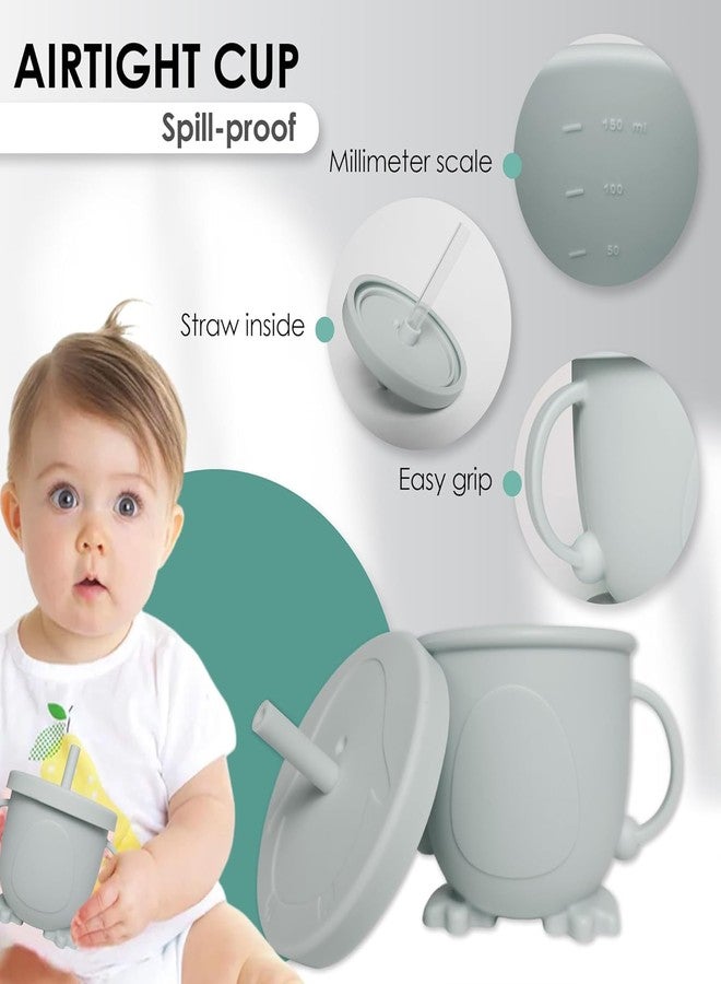 QLECT BPA Free Silicone Baby Feeding Set,Baby Led Weaning Supplies,Eating Essentials Utensils with Suction Plate & Bowl,Pocket Bib,Sippy Cup with Lid,Forks Spoons for Baby&Toddler 6+ Months,Grey - Image 5
