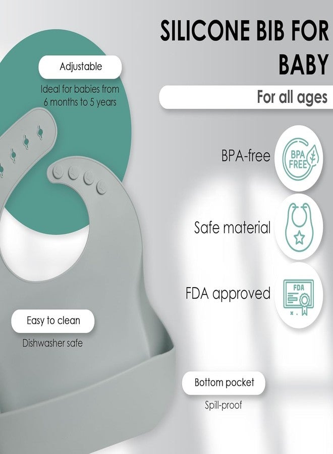 QLECT BPA Free Silicone Baby Feeding Set,Baby Led Weaning Supplies,Eating Essentials Utensils with Suction Plate & Bowl,Pocket Bib,Sippy Cup with Lid,Forks Spoons for Baby&Toddler 6+ Months,Grey - Image 2