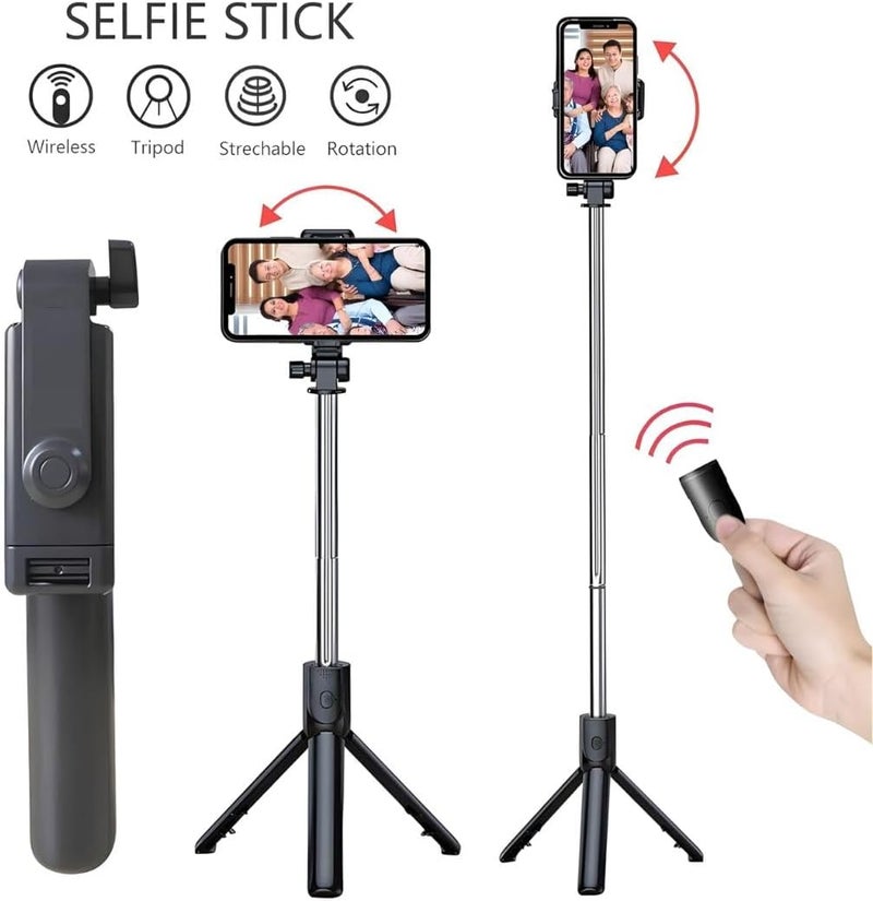 عصا سيلفي قابلة للتمديد مع حامل هاتف لاسلكي بلوتوث قابل للفصل، متوافقة مع جميع الهواتف الذكية، عصا سيلفي بلوتوث، حامل ثلاثي القوائم متعدد الوظائف 3 في 1 (أسود) - Image 5