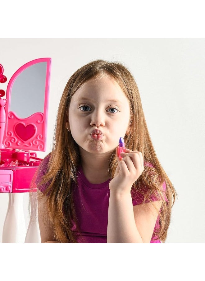 Play22 Play22 Pretend Play Girls Vanity Set with Mirror and Stool 21 PCS - Kids Makeup Vanity Table Set with Lights and Sounds - Includes Fashion Hair & Makeup Accessories, Blowdryer  - Image 3