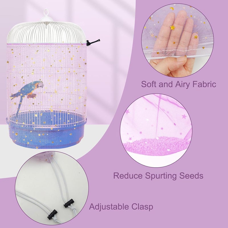 LYMOI Bird Cage Cover, Birdcage Nylon Mesh Net Cover, Bird Cage Seed Catcher, Universal Birdcage Cover, Birdcage Nylon Mesh Net Cover Skirt Guard for Parakeet Macaw African Round Square Cage. (Purple) - Image 3