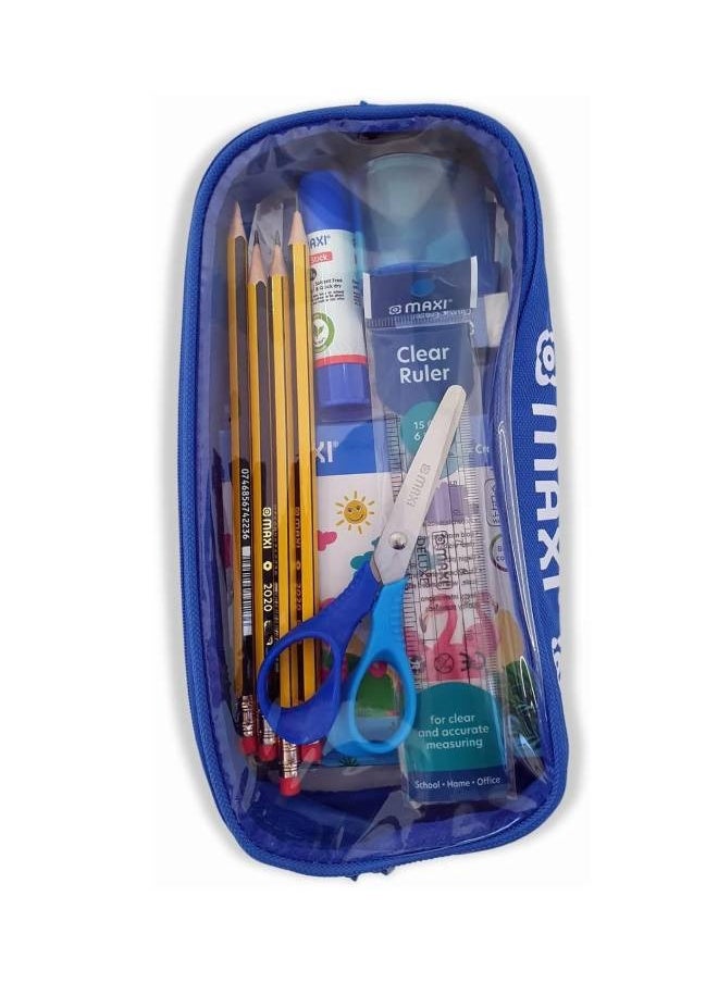 Maxi - School Stationery Basic Kit,Wax crayons 12col+Colour pencil 12col+Graphite pencil 4pcs+Sharpener+Ruler15cm+glue stick 8gm+Child Scissors + Eraser - Image 1