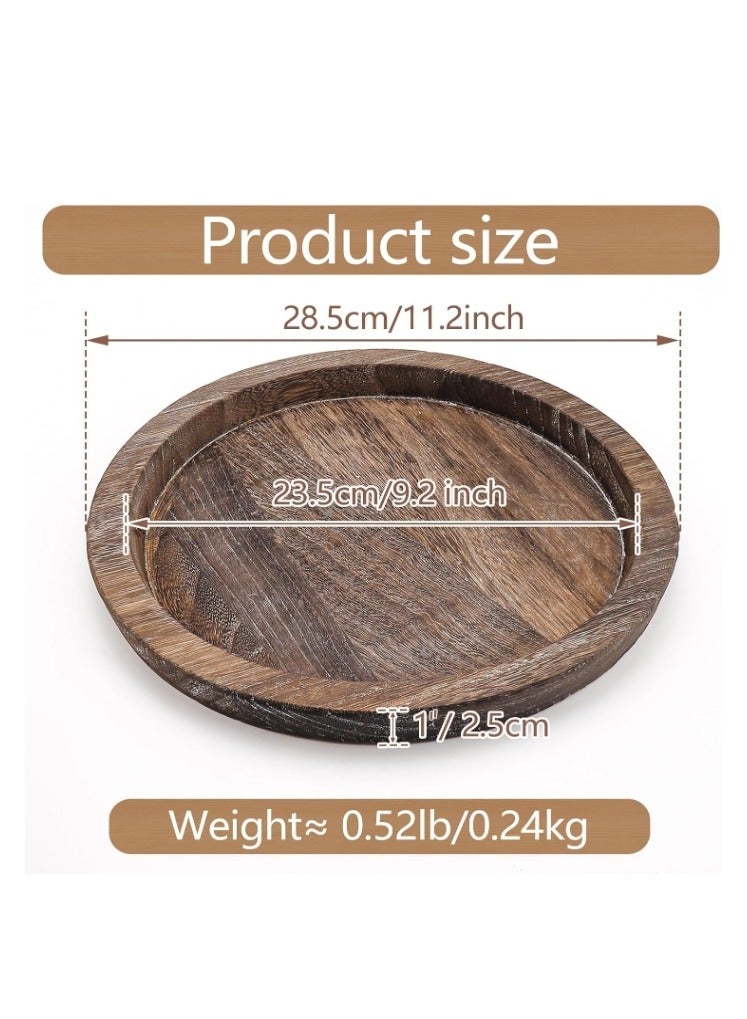 صينية حامل شموع خشبية مستديرة ريفية بلمسة نهائية قديمة، أو قطعة مركزية مزخرفة على شكل مزرعة، أو قطعة مركزية لطاولة القهوة في غرفة المعيشة لطاولة المطبخ والحمام وديكور المنزل - Image 3