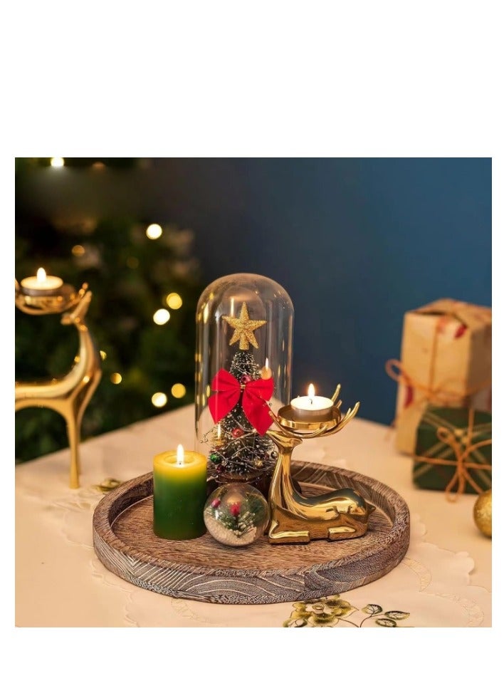 صينية حامل شموع خشبية مستديرة ريفية بلمسة نهائية قديمة، أو قطعة مركزية مزخرفة على شكل مزرعة، أو قطعة مركزية لطاولة القهوة في غرفة المعيشة لطاولة المطبخ والحمام وديكور المنزل - Image 4