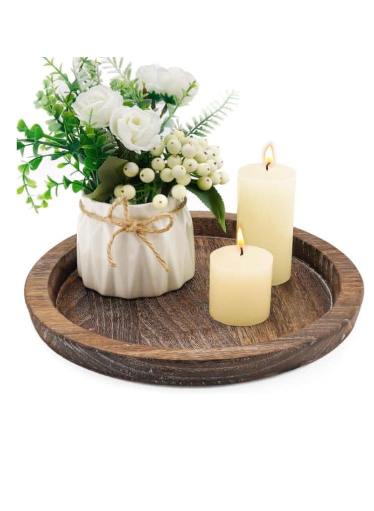 صينية حامل شموع خشبية مستديرة ريفية بلمسة نهائية قديمة، أو قطعة مركزية مزخرفة على شكل مزرعة، أو قطعة مركزية لطاولة القهوة في غرفة المعيشة لطاولة المطبخ والحمام وديكور المنزل - Image 1