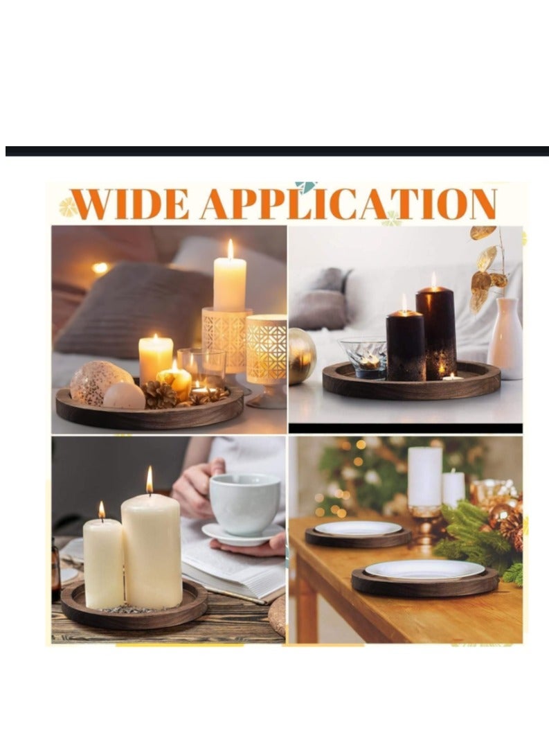 صينية حامل شموع خشبية مستديرة ريفية بلمسة نهائية قديمة، أو قطعة مركزية مزخرفة على شكل مزرعة، أو قطعة مركزية لطاولة القهوة في غرفة المعيشة لطاولة المطبخ والحمام وديكور المنزل - Image 5