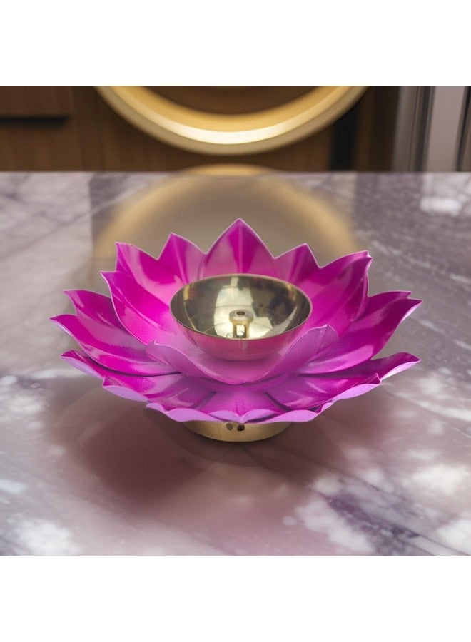 EIN SOF Brass Lotus Flower Diyas for Home Decoration - 5 inches Medium Size Puja Akhand Diya , Decorative Diwali & Christmas Festival Item with Gift Box , Pink - Image 3