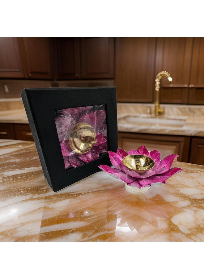 EIN SOF Brass Lotus Flower Diyas for Home Decoration - 5 inches Medium Size Puja Akhand Diya , Decorative Diwali & Christmas Festival Item with Gift Box , Pink - Image 2