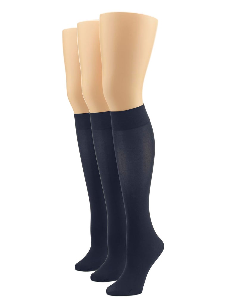 HUE Womens Soft Opaque Knee High (Pack Of 3) Dress-socks, Navy, 2 US - Image 1