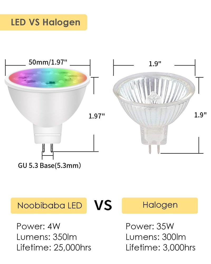 Noobibaba مصابيح LED MR16 القابلة لتغيير الألوان من Noobibaba، مصابيح LED MR16 4W 12V قاعدة GU5.3 ثنائية الدبوس، بقعة MR16 القابلة لتغيير الألوان RGB، أبيض دافئ + 15 لون متعدد للاستخدام في إضاءة المناظر الطبيعية (3 مصابيح مع جهاز تحكم عن بعد) - Image 5