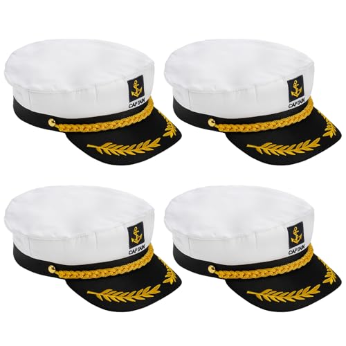 Mezchi 4 Pack White Yacht Captain Costume Hat, Adjustable Boat Sailor Hat, Navy Marine Admiral Cap, for Adult, Party Accessories, 9.8 x 5.9 x 1.9 inch - Image 1