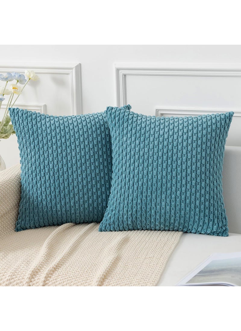 K KEVIN TEXTILE Kevin Textile Throw Pillow Covers Soft Corduroy Decorative Set of 2 Boho Striped Pillow Covers Pillowcases Farmhouse Home Decor for Couch Bed Sofa Living Room 16x16 Inch Light Blue  - Image 1