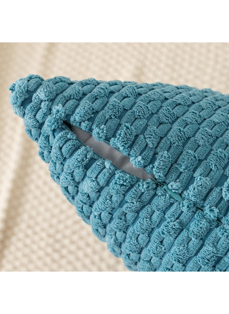 K KEVIN TEXTILE Kevin Textile Throw Pillow Covers Soft Corduroy Decorative Set of 2 Boho Striped Pillow Covers Pillowcases Farmhouse Home Decor for Couch Bed Sofa Living Room 16x16 Inch Light Blue  - Image 3