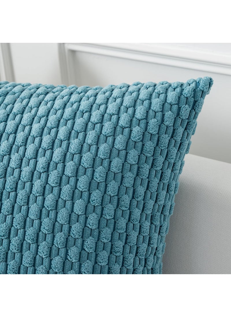 K KEVIN TEXTILE Kevin Textile Throw Pillow Covers Soft Corduroy Decorative Set of 2 Boho Striped Pillow Covers Pillowcases Farmhouse Home Decor for Couch Bed Sofa Living Room 16x16 Inch Light Blue  - Image 2