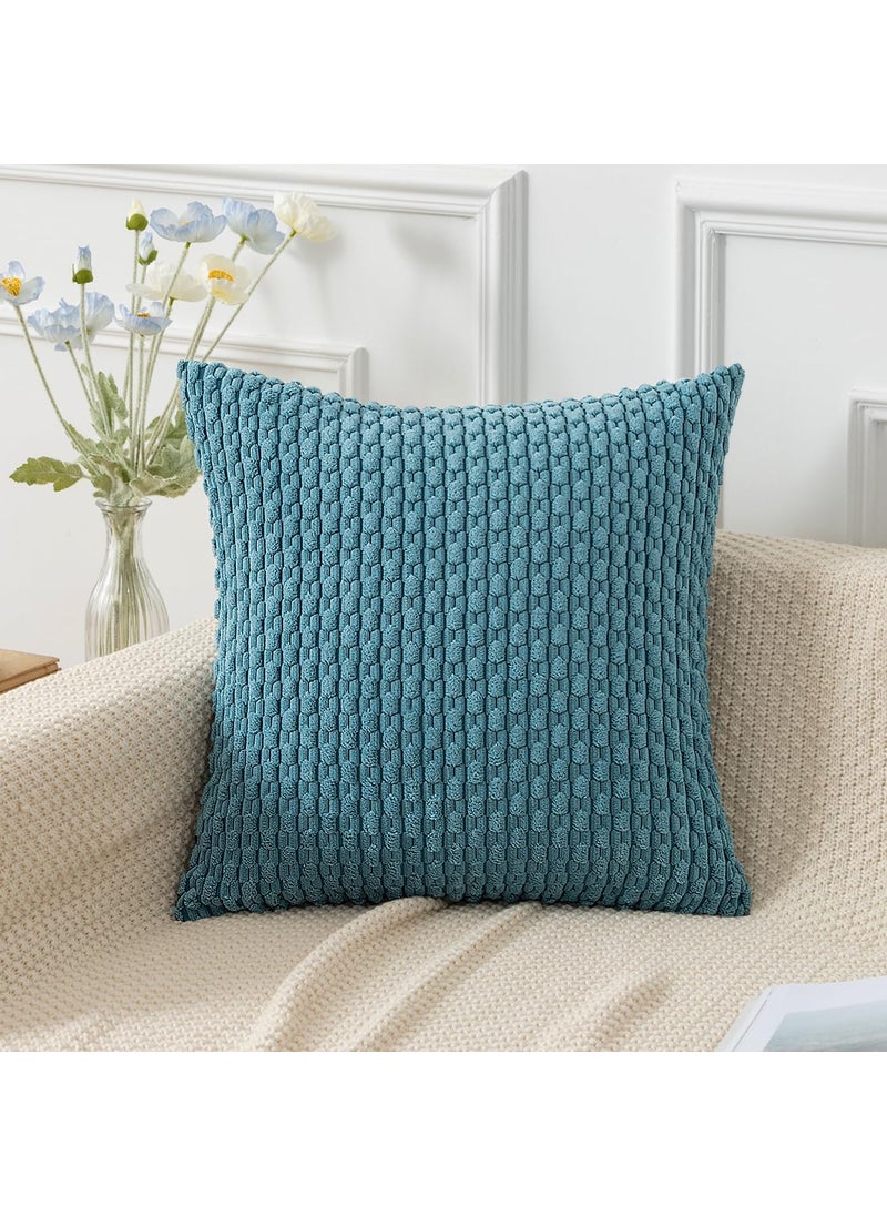 K KEVIN TEXTILE Kevin Textile Throw Pillow Covers Soft Corduroy Decorative Set of 2 Boho Striped Pillow Covers Pillowcases Farmhouse Home Decor for Couch Bed Sofa Living Room 16x16 Inch Light Blue  - Image 4