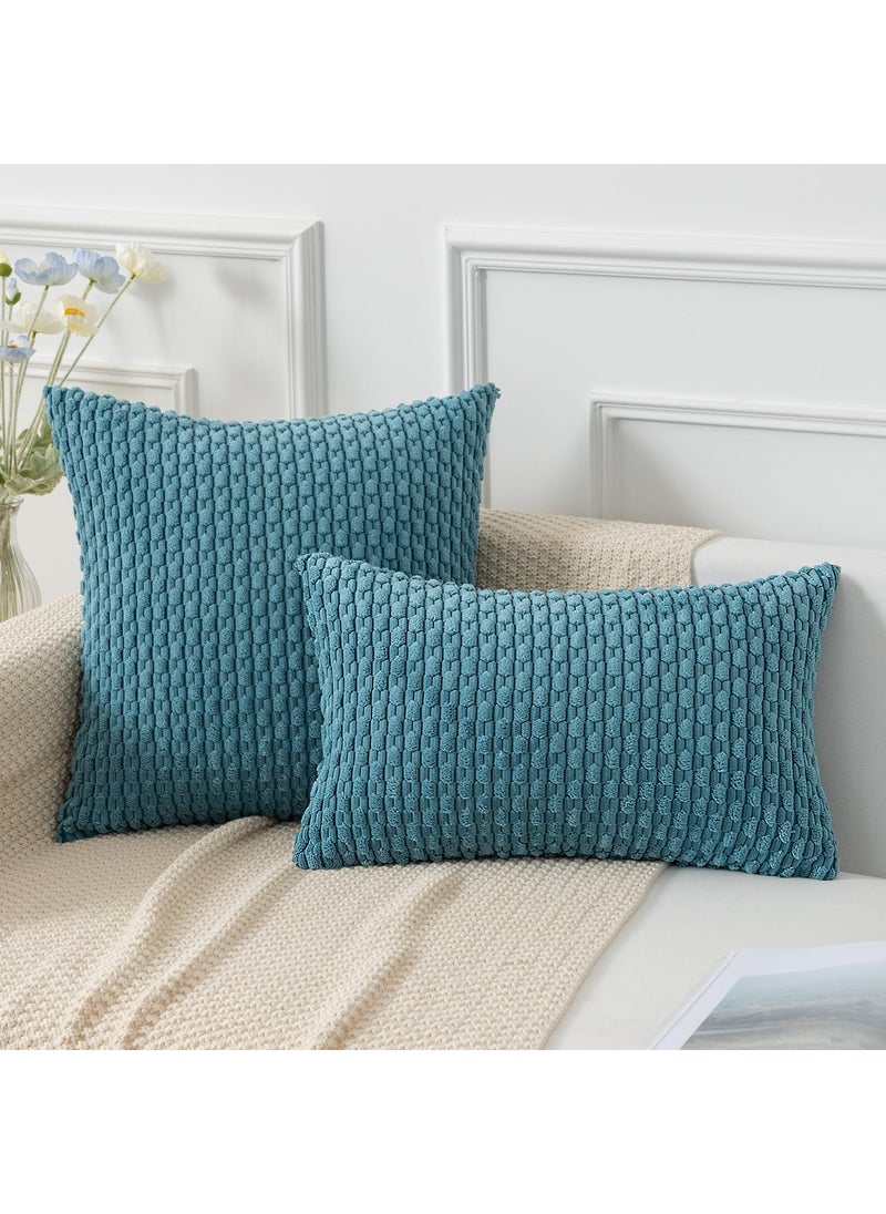 K KEVIN TEXTILE Kevin Textile Throw Pillow Covers Soft Corduroy Decorative Set of 2 Boho Striped Pillow Covers Pillowcases Farmhouse Home Decor for Couch Bed Sofa Living Room 16x16 Inch Light Blue  - Image 5