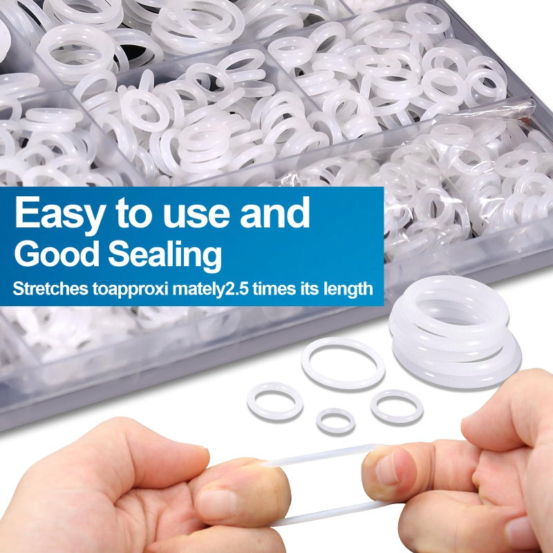 ZDBB 32 Size 1228 PCS Clear Food Grade Silicone O-Ring Kit, White Oil and Heat Resistant VMQ Seal O-Ring Washer Set for Sealing Faucets and Plumbing with Hook and Pick - Image 5