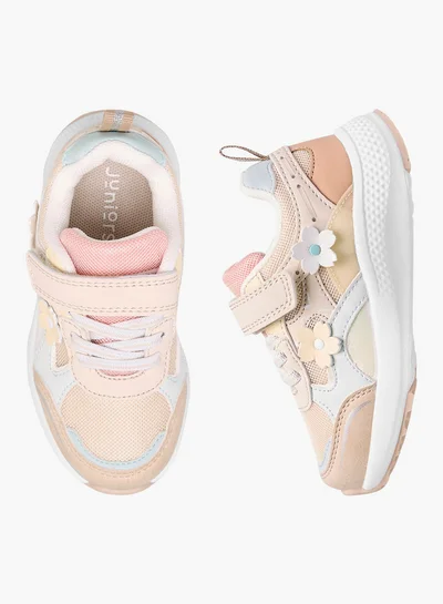 JUNIORS Girls Floral Accent Sneakers with Hook and Loop Closure