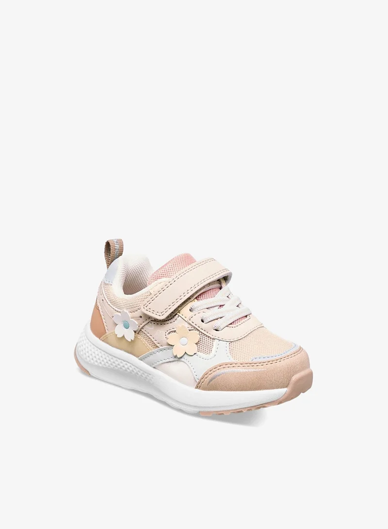 JUNIORS Girls Floral Accent Sneakers with Hook and Loop Closure