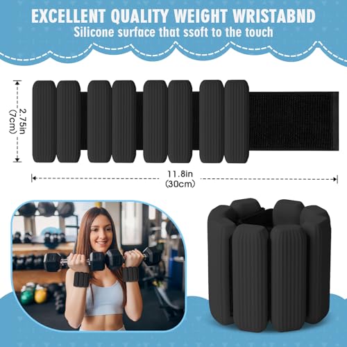 Gallia Wrist Weights 2Pack Adjustable Wearable Wrist Ankle Weights for WomenMen Silicone Wrist Bangles for Walking Yoga Pilates and Gym Arm Leg Workout 2lb Black - Image 3