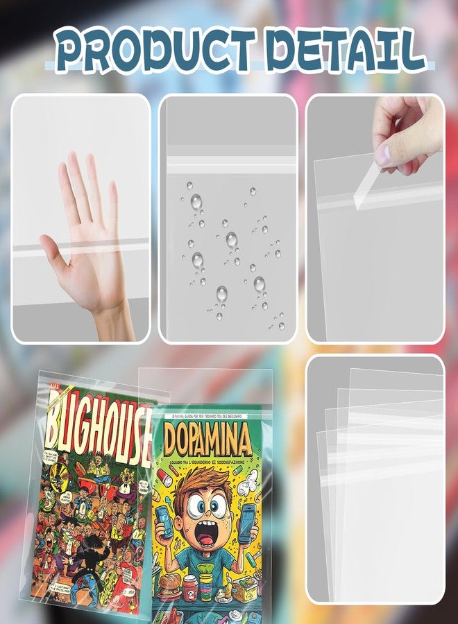 فوكوي عبوة من 100 كيس قابل لإعادة الإغلاق من VOKOY لحفظ الكتب المصورة بالحجم الحالي، أكمام شفافة ذاتية الإغلاق لحماية الكتب المصورة العادية، 7.2 × 10.6 بوصة - Image 3
