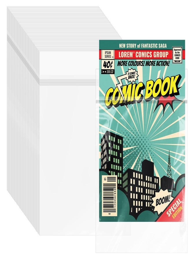 فوكوي عبوة من 100 كيس قابل لإعادة الإغلاق من VOKOY لحفظ الكتب المصورة بالحجم الحالي، أكمام شفافة ذاتية الإغلاق لحماية الكتب المصورة العادية، 7.2 × 10.6 بوصة - Image 1