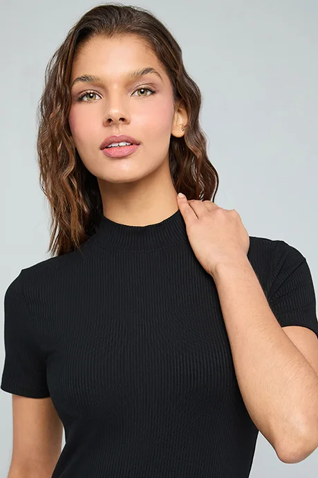 أر أند بي Ribbed Top With High Neck and Long Sleeves