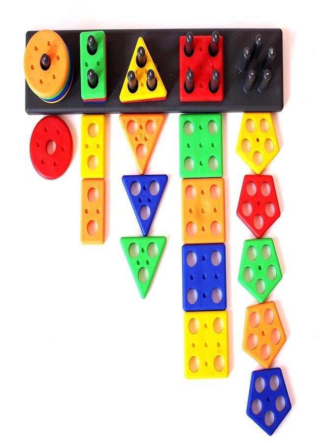 PROSPER Geomatric Stacking Blocks Toys for Kids, 5 Angle Geometric 5 Shape Blocks Building Stacker Shape Sorter Column Puzzle Stacking Toy Set - Image 2
